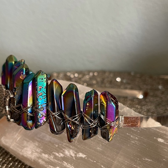 Titanium Aura Quartz Crown Moon Phase Pendant main image 6